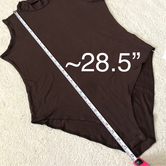 Mangopop Sleeveless Bodysuit Mock Turtle Neck Brown Stretchy Rayon Size XL - Picture 7 of 15